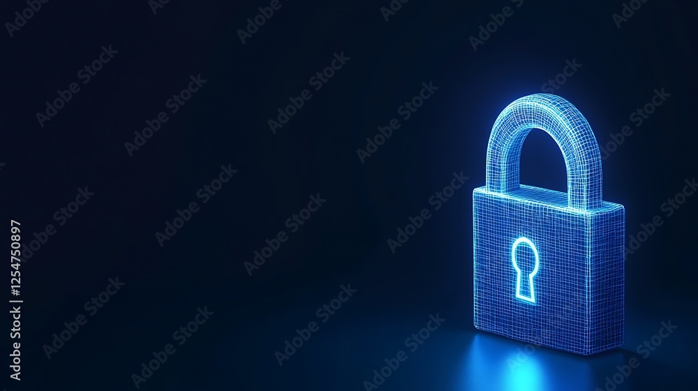 Aufkleber digital lock representation with blue neon glow on dark background for cybersecurity and data protec