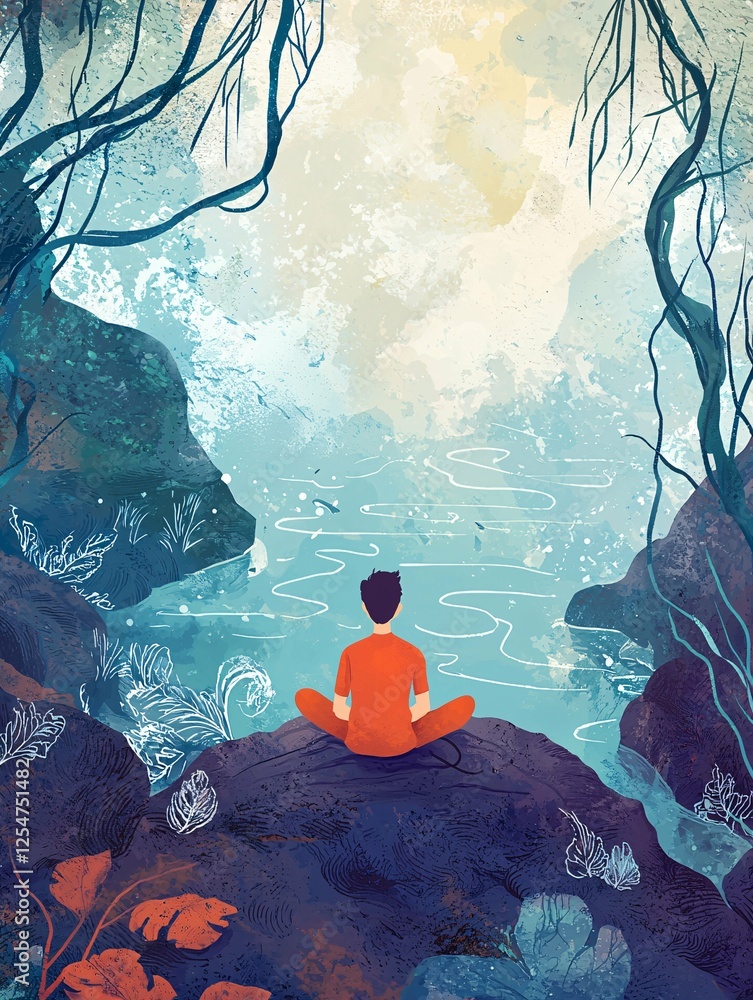 Aufkleber a focused individual demonstrates resilience by overcoming challenges through mindfulness exercises 