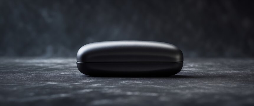 Elegant black eyeglass case displayed on a dark surface highlighting its texture and design simplicity.