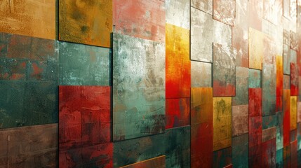 Close-up of multicolored abstract artwork in the form of colored squares with glossy surface.