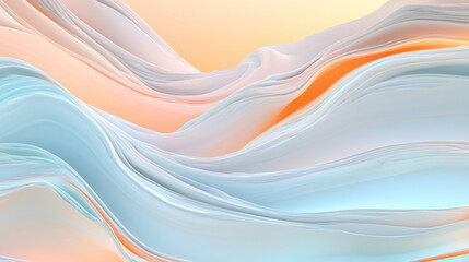 Fluid abstract waves in pastel colors background, flowing pattern, 3D design