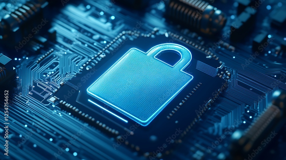 Aufkleber digital security concept with blue padlock on circuit board background for technology and cybersecur