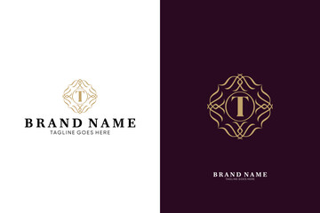 T letter logo with linear ornament luxury logo, emblem usable used for growing Business, Boutique, Identity, Beauty salon, Fashion, Jewelry, Hotel, Beauty products, Spa, etc. Vector illustration logo