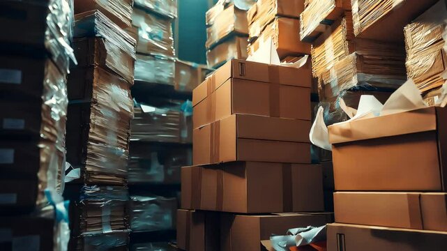 Stacked cardboard boxes and paper waste for reprocessing or upcycling. Concept of recycling, cardboard boxes, paper waste	
