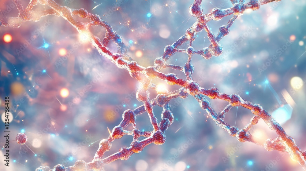 Poster abstract molecular network with dna, atoms, and neurons linked by lines and dots, symbolizing intric