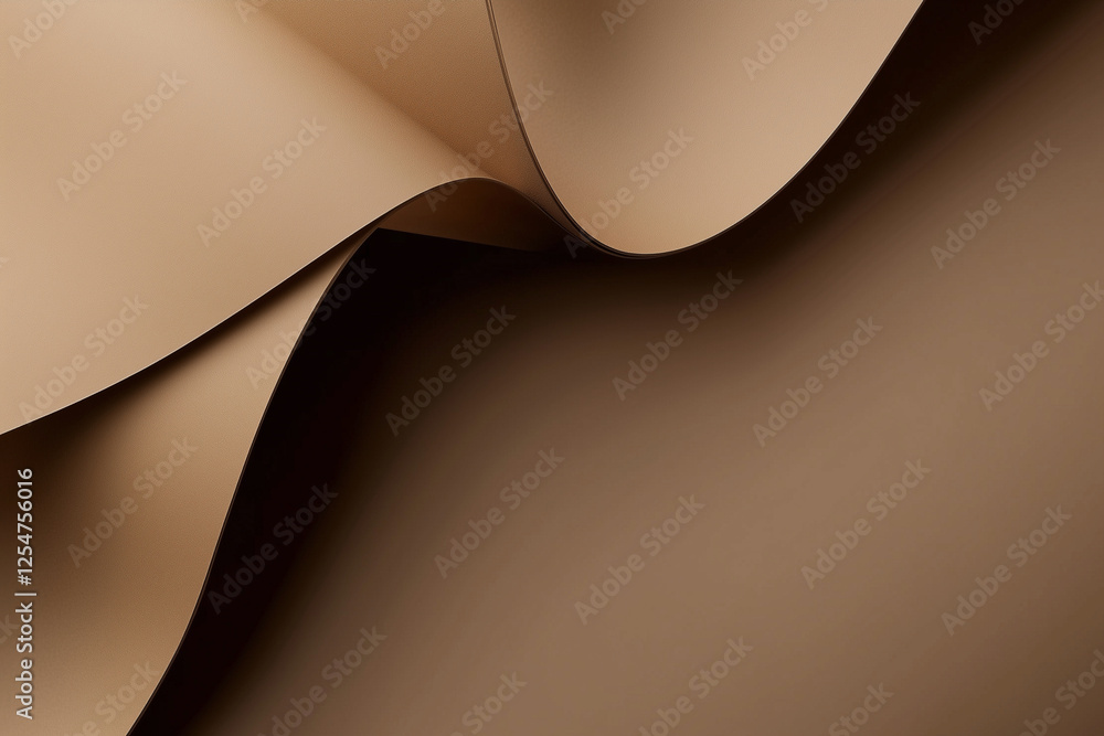 Poster brown fabric with a wave pattern. the fabric is folded and has a curved edge. the image has a warm a