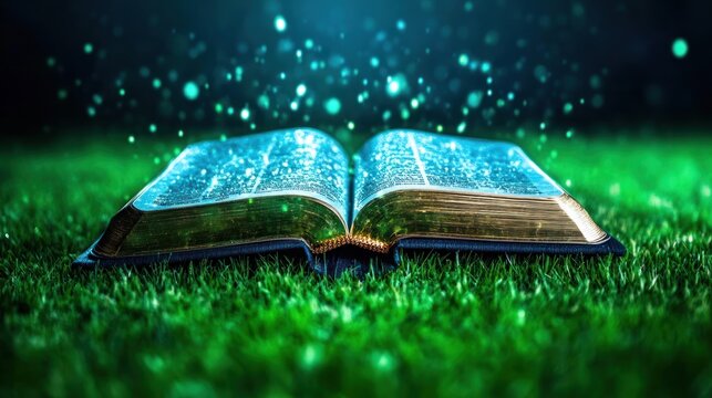 Nature's Scripture: Open Bible Resting on Grass