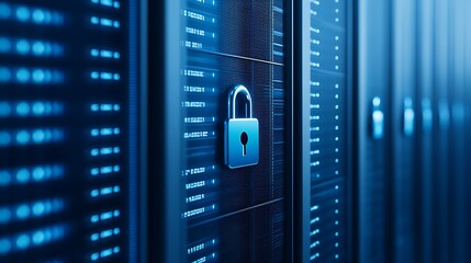 Digital Security Concept with Lock Symbol on Data Storage Servers in Modern Data Center Environment