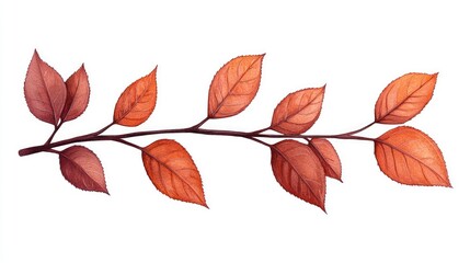 Naklejka premium A delicate branch featuring vibrant autumn leaves, set against a clean white background, ideal for seasonal themes