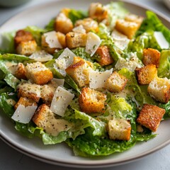 Caesar salad, croutons, parmesan, dressing, close-up, food photography, recipe