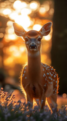 Fawn In Sunlight At Sunset