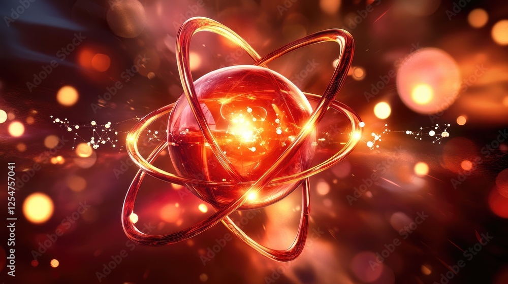 Poster conceptual abstract image of an atom or molecule structure with a focus on medical science, illustra