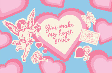 Dreamy Cupid And Old School Love Card Illustration