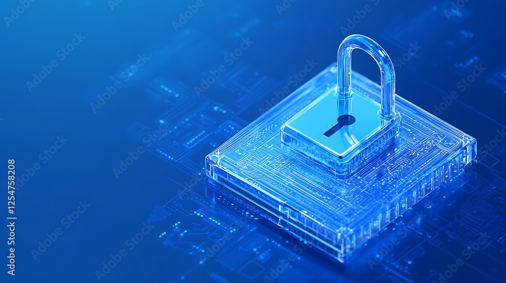 Aufkleber digital security concept with transparent lock on circuit board background for cyber protection them