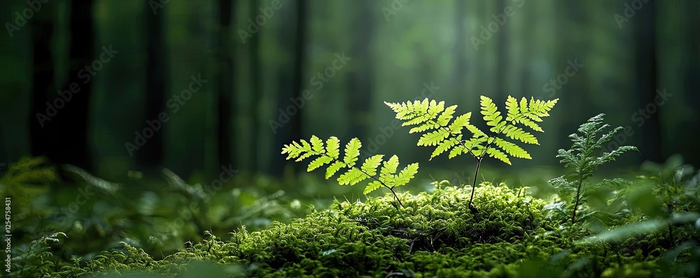 Canvas Prints Glow forest idea. Vibrant green fern plants thriving in a lush forest environment, showcasing nature's beauty.