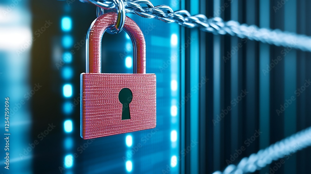 Poster digital security padlock on a chain symbolizing data protection and cybersecurity in a modern techno