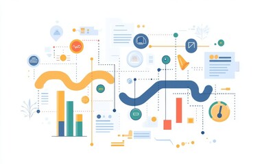 Abstract Data Flowchart Showing Business Process, Workflow, and Analytics on White Background for Presentation