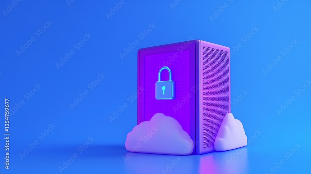 Poster futuristic cloud storage with lock symbol on blue background for digital security and data protectio