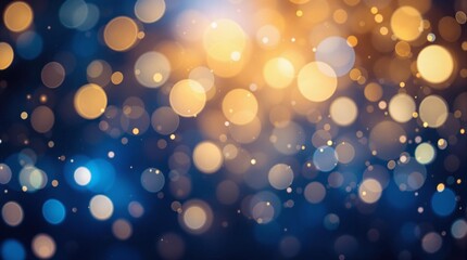 Elegant Golden and Blue Bokeh Lights Background for Festive Celebrations, Christmas and New Year Holiday, Abstract Sparkling Glittering Defocused Backdrop, wallpaper
