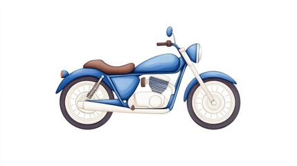 Detailed illustration of a blue motorcycle with a brown seat on a white background