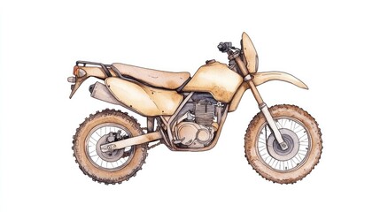 Vintage dirt bike illustration showcasing a side view with detailed features and textures