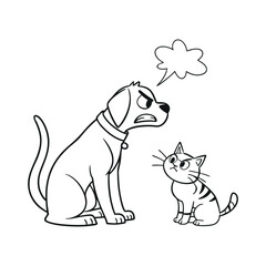 Cat and dog. Angry cat and dog face off  vector Illustration of a confrontation between a cat and a dog, Staring at Each Other Aggressively Isolated on White Background