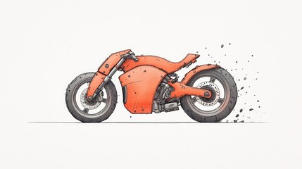 Futuristic orange motorcycle in motion on a clean white background, showcasing dynamic design elements