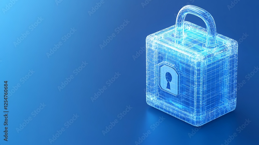 Poster futuristic digital lock icon representing cybersecurity and data protection concepts in modern techn
