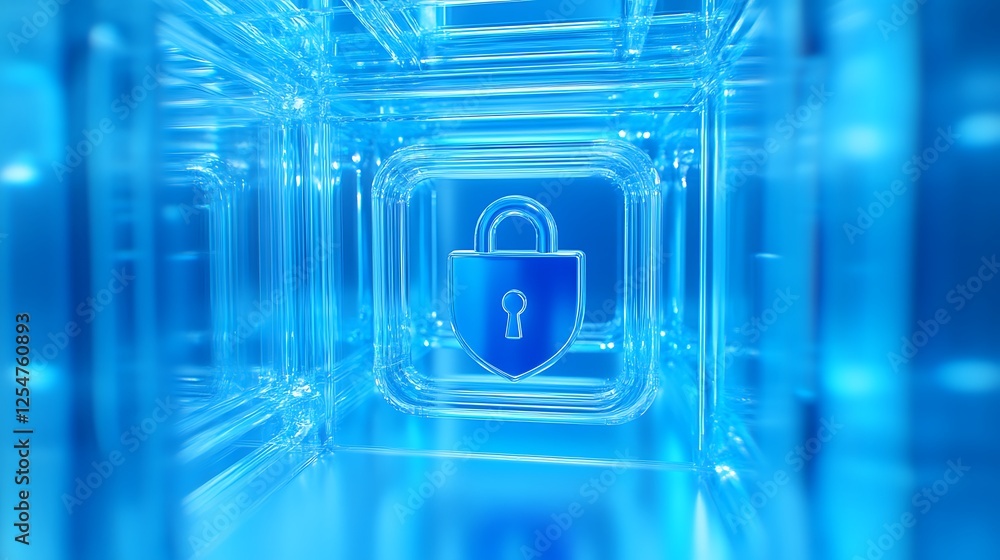 Aufkleber futuristic digital lock in transparent blue cube with light reflections for cybersecurity concepts a