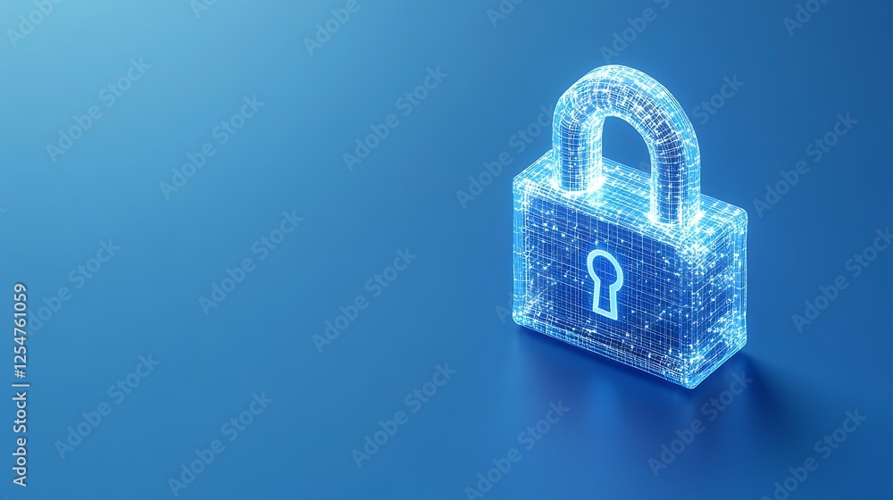 Poster futuristic digital lock symbolizing cybersecurity and data protection in a high-tech world