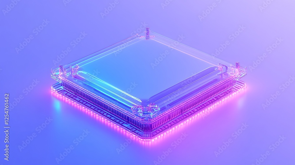 Poster futuristic digital processor chip with led lighting and vibrant color scheme for technology concepts
