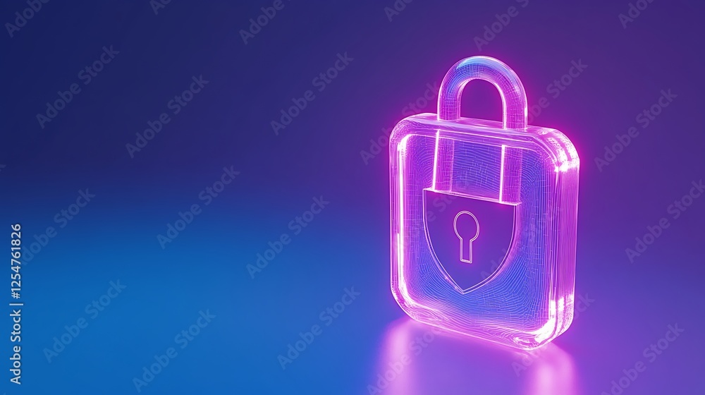 Poster futuristic glowing padlock symbolizing digital security and privacy in a cyber environment on a grad