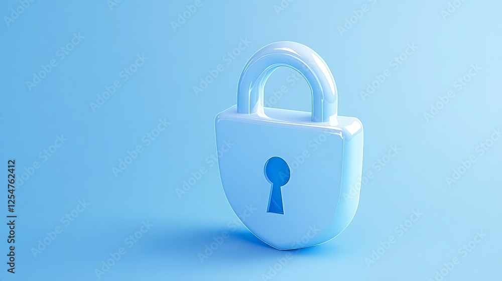 Poster glossy blue padlock icon on a soft gradient background symbolizing security and protection in digita
