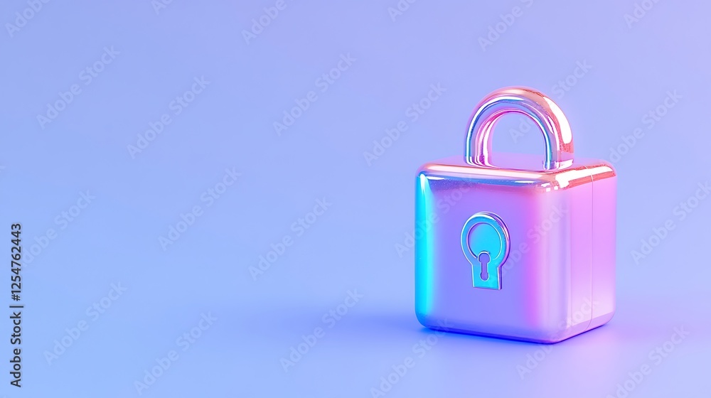 Poster glossy neon lock on a soft color background for digital privacy and security concepts