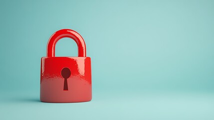 Fototapeta premium Glossy Red Padlock on Blue Background Symbolizing Security and Protection in Digital Age and Safety Measures