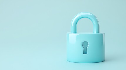 Glossy Turquoise Padlock on a Soft Pastel Background Symbolizing Security and Protection in Modern Design