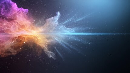 Abstract colorful light and dust particles on dark background, cosmic energy concept.