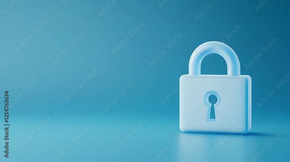 Poster minimalist blue lock icon on a soft gradient background symbolizing security and protection in digit