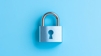 Fototapeta premium Metallic padlock on a bright blue background symbolizing security, protection, and safety for digital and physical assets