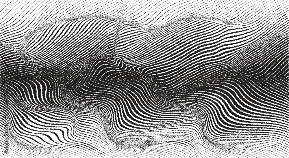 Poster glitch effect . distorted speed lines .abstract flow lines background . fluid wavy shape .rough edge