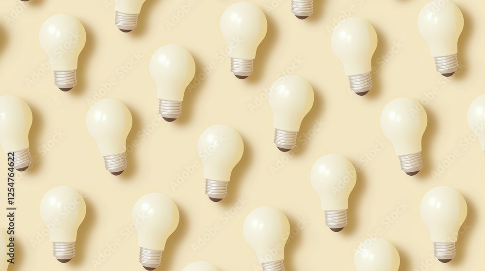 Poster seamless pattern of light bulbs on soft yellow background for creative and modern design projects