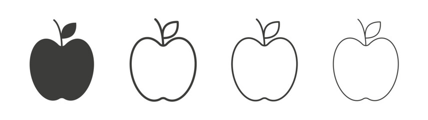 Apple icons set. Liner outlined and flat black color