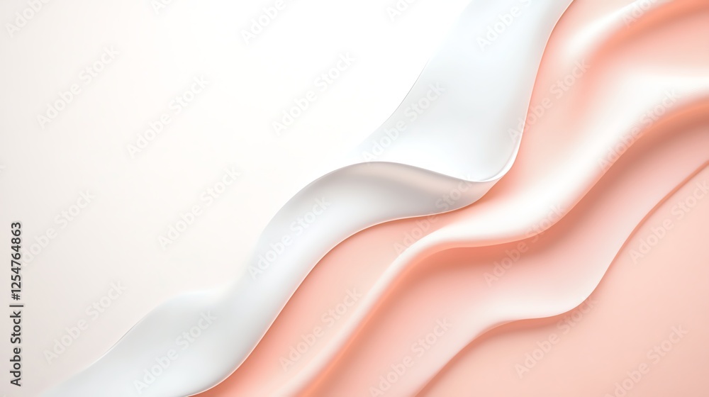 Poster abstract flowing silk fabric in soft peach and white hues, creating an elegant and serene visual com