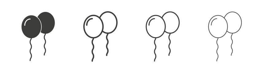 Balloons icons set. Liner outlined and flat black color © Witty