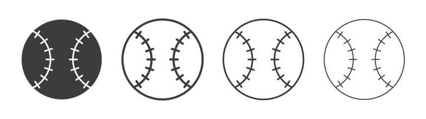 Baseball icons set. Liner outlined and flat black color