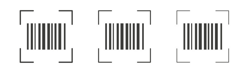 Barcode read icons set. Liner outlined and flat black color