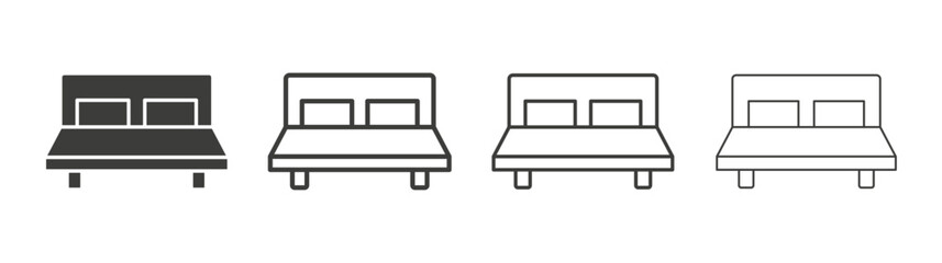 Bed icons set. Liner outlined and flat black color