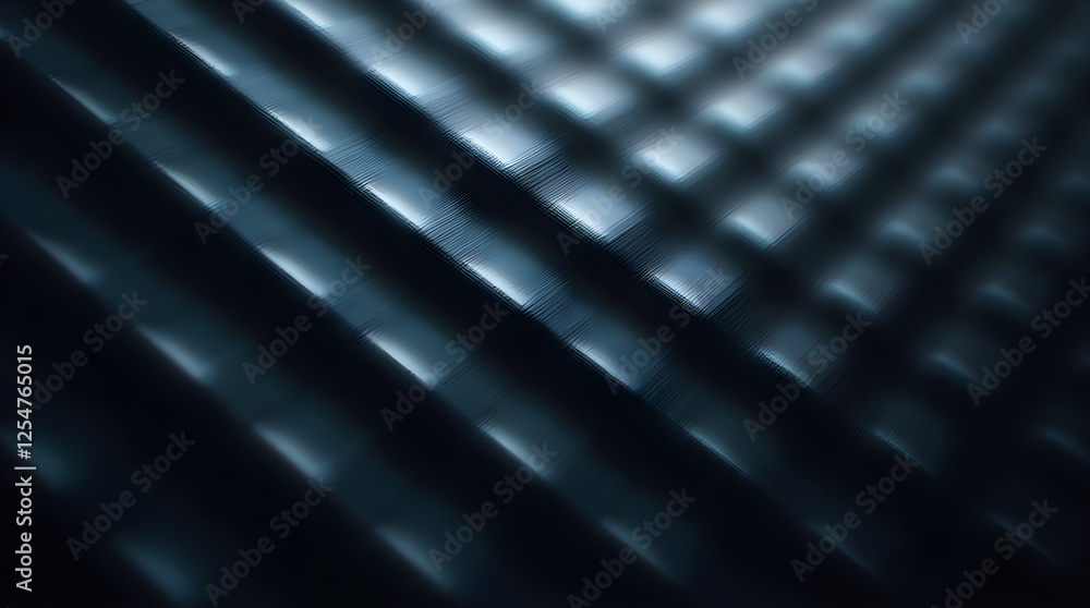 Poster abstract dark blue metallic grid background: modern industrial texture with diagonal lines & light r