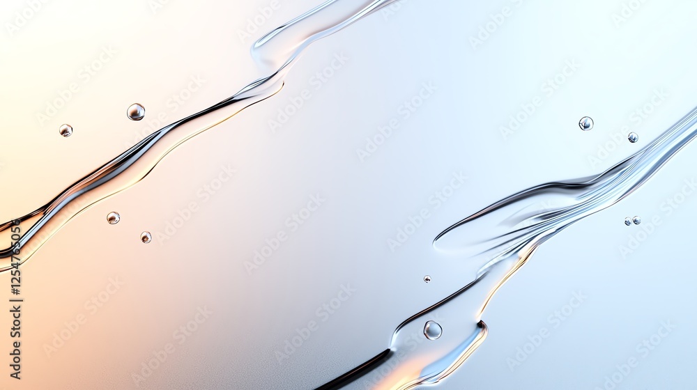 Poster abstract fluid lines and bubbles on a gradient background, showcasing movement and elegance in simpl