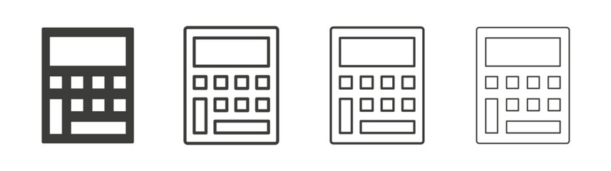 Calculator icons set. Liner outlined and flat black color